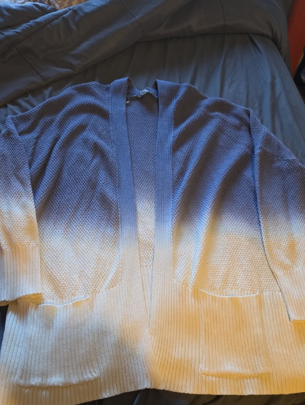 Open-Front Ombre Cardigan Sweater in Blue and Cream